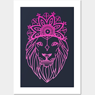 Pink Sky Mandala Lion Posters and Art